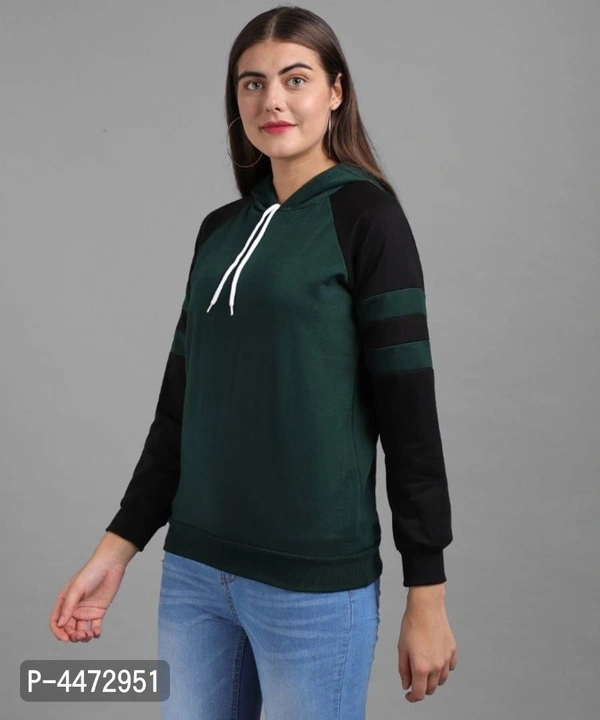 Elizy Women Sea Green Black Sleeve sweatshirt - Multicoloured, S
