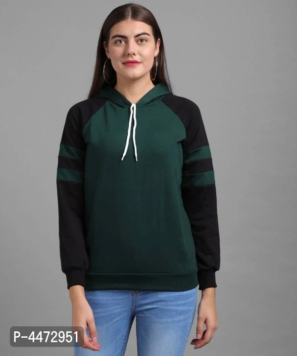 Elizy Women Sea Green Black Sleeve sweatshirt - Multicoloured, S