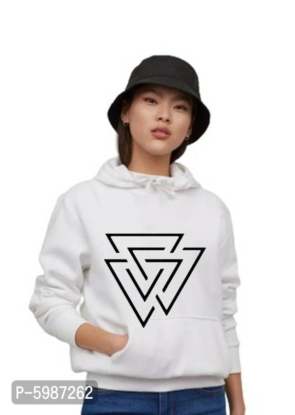 Women's Cotton Blend Printed Hooded Sweatshirt - White, L-40