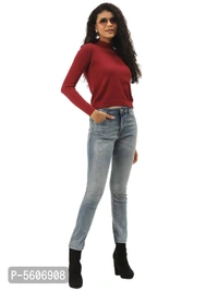 Women Crop Pullover With High Neck  - Maroon, XL