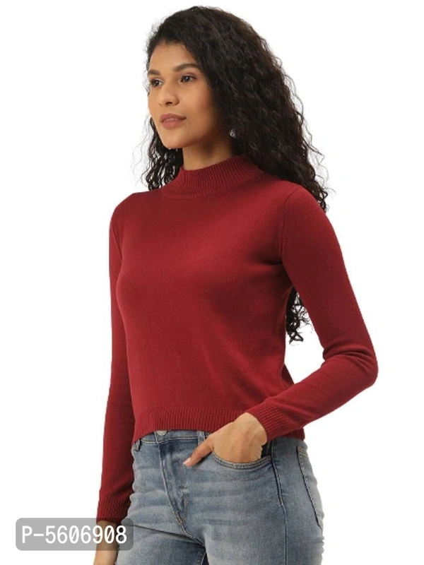 Women Crop Pullover With High Neck  - Maroon, XL