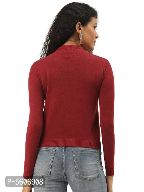 Women Crop Pullover With High Neck  - Maroon, XL
