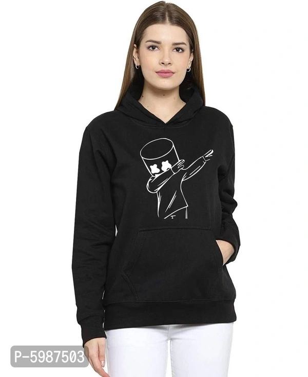 Stylish Free Action Polyester Cotton Hoodie Sweatshirt For Women - L, Black