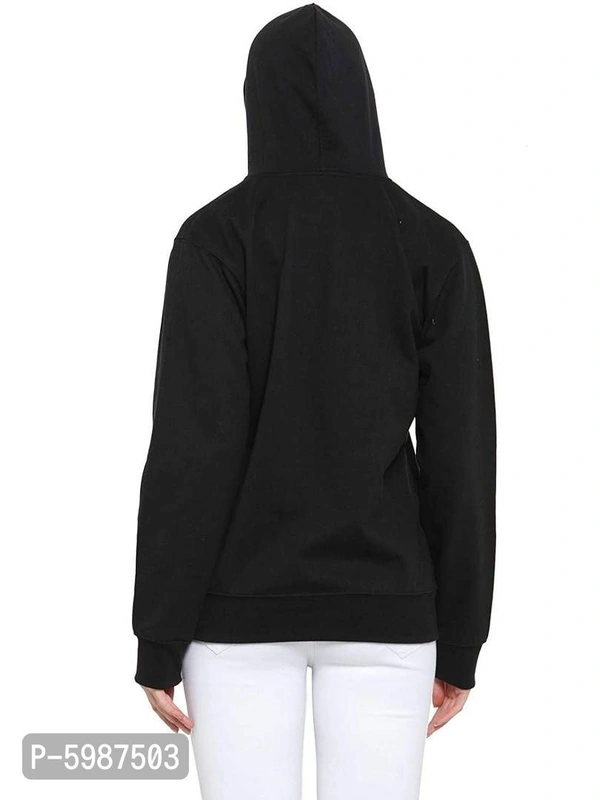 Stylish Free Action Polyester Cotton Hoodie Sweatshirt For Women - L, Black