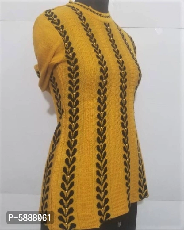 Stylish Acrylic Mustard Sweater For Women - Golden, M