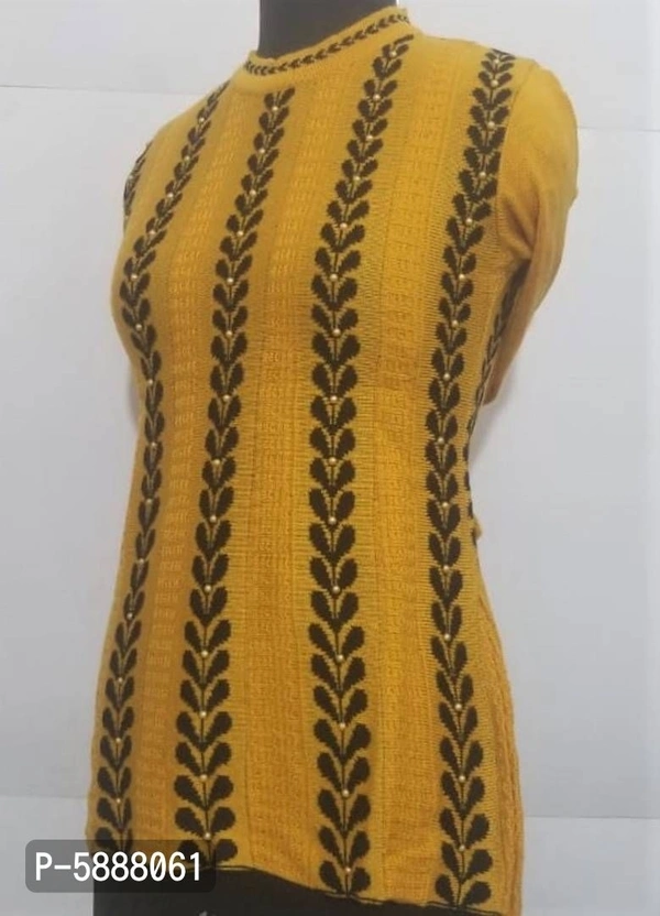 Stylish Acrylic Mustard Sweater For Women - Golden, M
