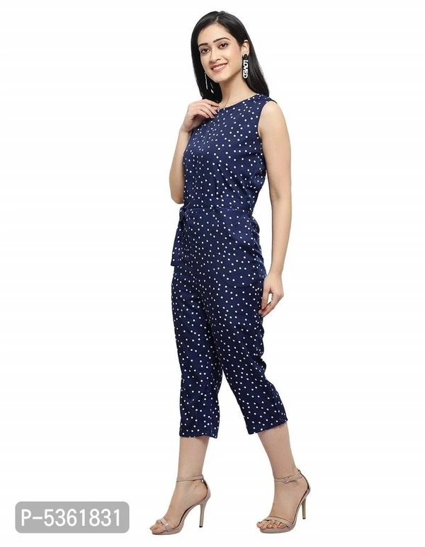 Women's Polka Dot Printed Maxi Jumpsuit - Navy Blue, m (34 inches)