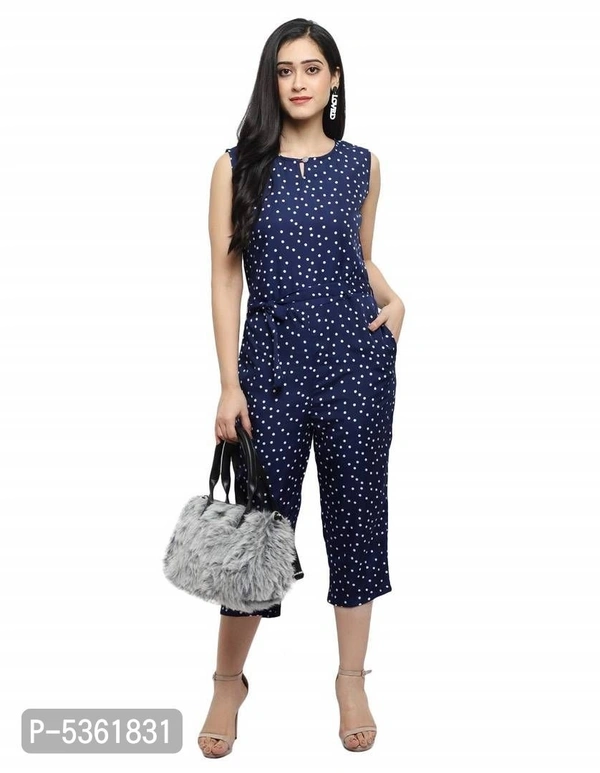 Women's Polka Dot Printed Maxi Jumpsuit - Navy Blue, m (34 inches)