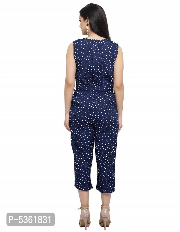 Women's Polka Dot Printed Maxi Jumpsuit - Navy Blue, xl (38 inches)