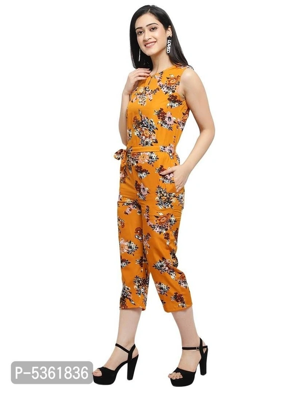 Women's Floral Printed Maxi Jumpsuit - Yellow, l (36 inches)