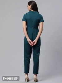 Solid V-Neck Jumpsuit - M, Green