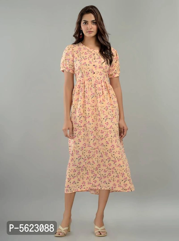 Women's Poly Crepe Printed Dress - Peach, M