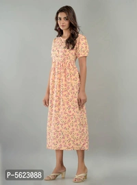Women's Poly Crepe Printed Dress - Peach, XL
