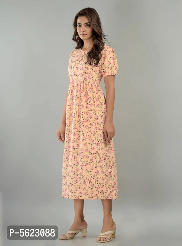 Women's Poly Crepe Printed Dress - Peach, XL