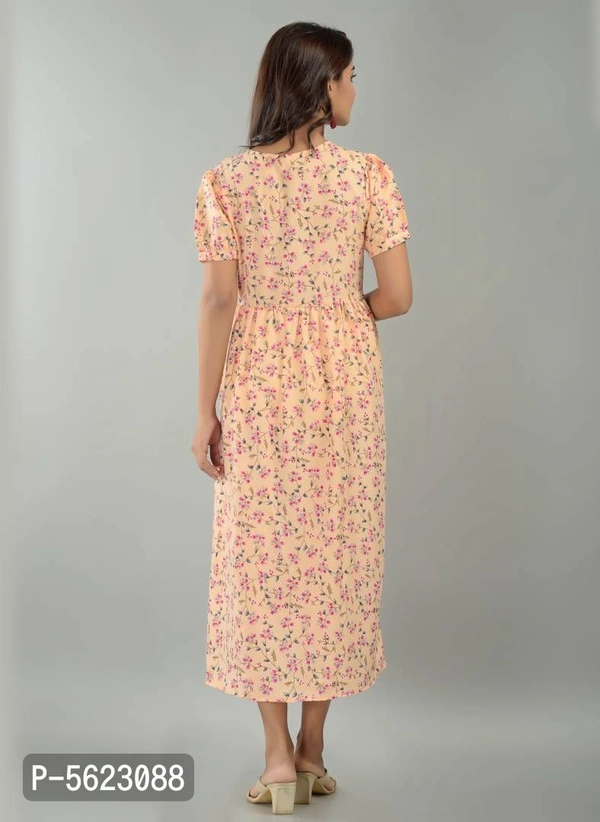 Women's Poly Crepe Printed Dress - Peach, XL
