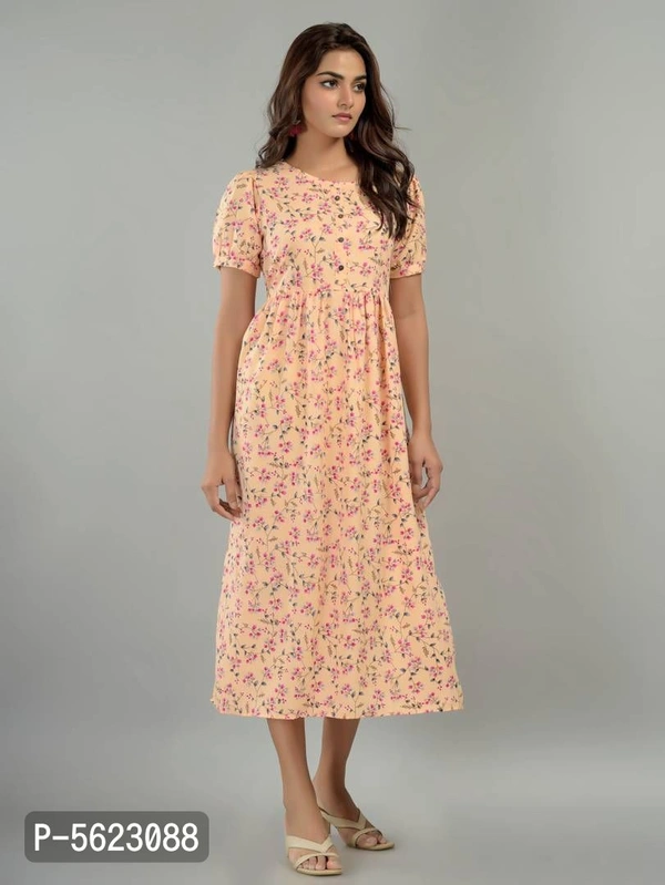 Women's Poly Crepe Printed Dress - Peach, 2XL