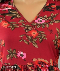 Women's Poly Crepe Printed Dress - Maroon, 2XL