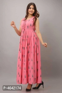 Rayon Printed Maxi Dress For Women's and Girl's - Multicolor, M