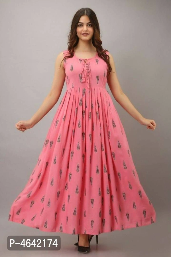 Rayon Printed Maxi Dress For Women's and Girl's - Multicolor, 2XL