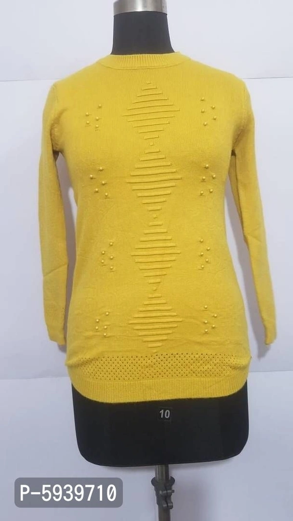 Women's Regular Length Self Design sweater - Yellow, 2XL