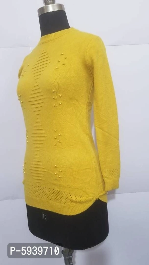 Women's Regular Length Self Design sweater - Yellow, 2XL