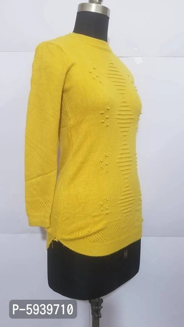 Women's Regular Length Self Design sweater - Yellow, 2XL