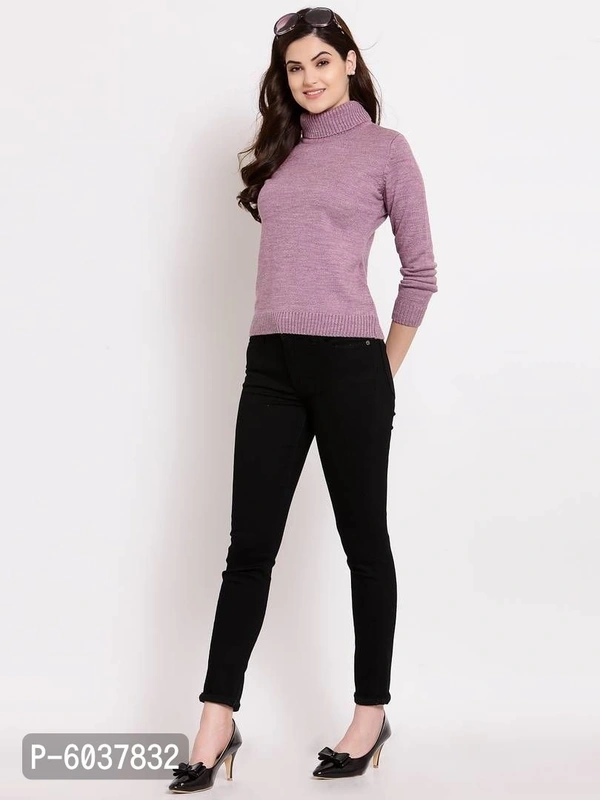 Fabulous Purple Acrylic Self Pattern High Neck Sweaters For Women - Purple, L