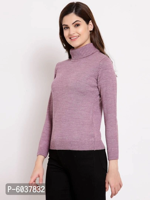 Fabulous Purple Acrylic Self Pattern High Neck Sweaters For Women - Purple, L
