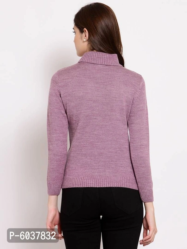 Fabulous Purple Acrylic Self Pattern High Neck Sweaters For Women - Purple, L