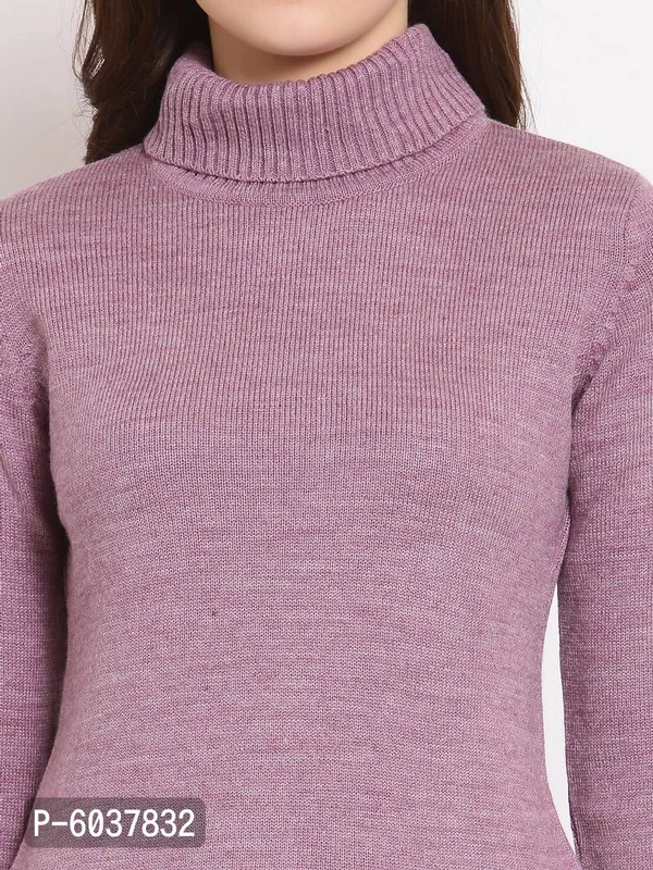 Fabulous Purple Acrylic Self Pattern High Neck Sweaters For Women - Purple, L