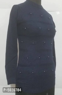 Women's Regular Length Self Design sweater - Black, 2XL