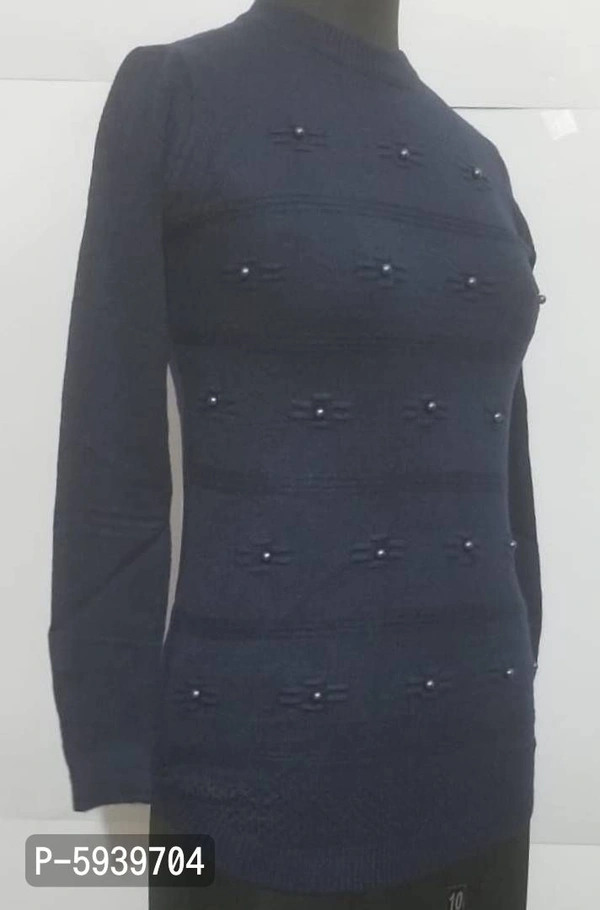 Women's Regular Length Self Design sweater - Black, 2XL