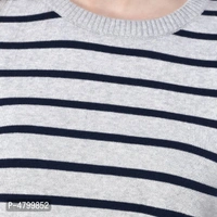 Elite White Cotton Full Sleeve Striped Round Neck Casual Pullover Sweater For Women - L, White