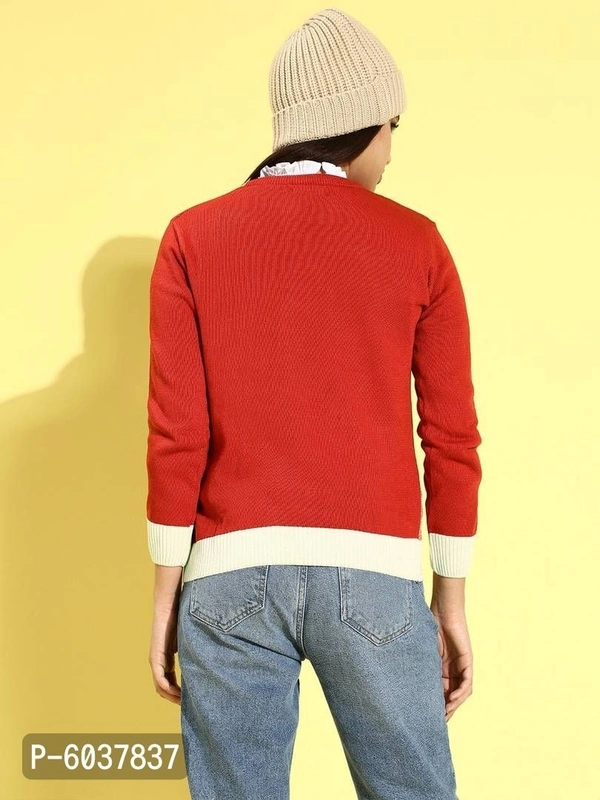 Fabulous Red Polycotton Self Pattern Sweaters For Women - L, Red