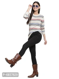 Fabulous Cotton Striped Sweaters For Women - Multicolour, S