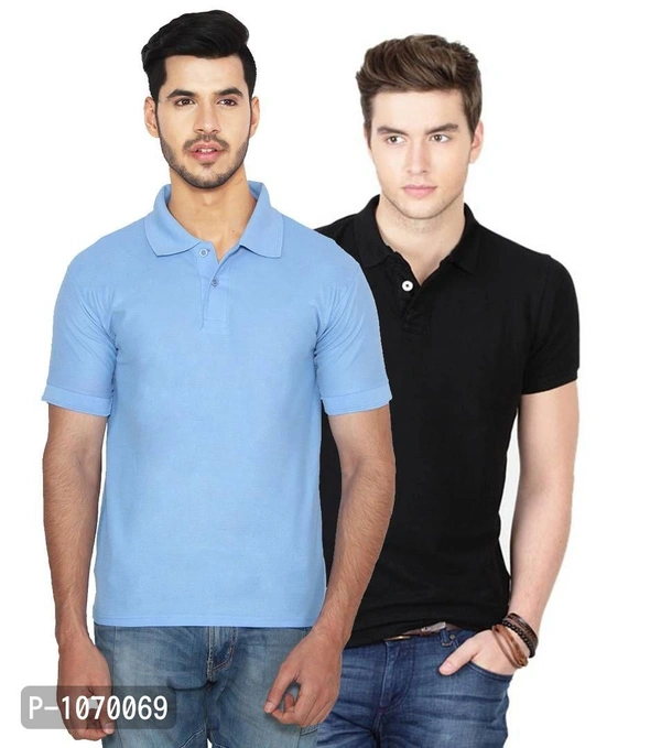 Men Multicoloured Cotton Blend Half Sleeves Polos T-Shirt (Pack of 2) - Multicoloured, M