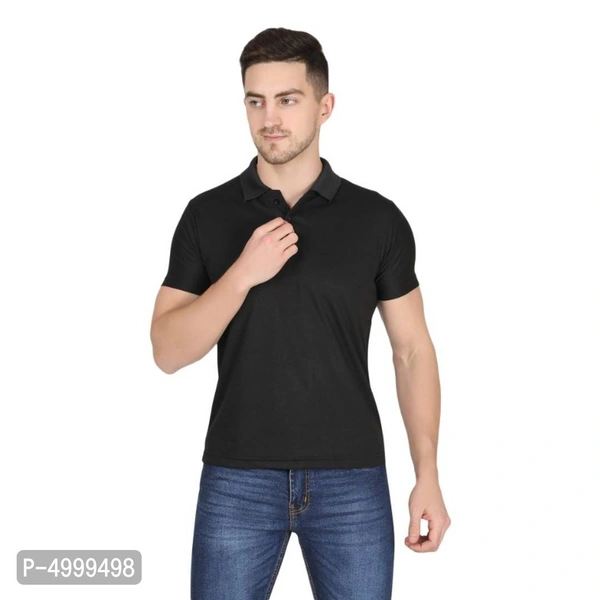 Stunning Black Polyester Solid Polos For Men - Black, S
