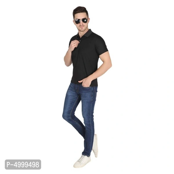 Stunning Black Polyester Solid Polos For Men - L, Black