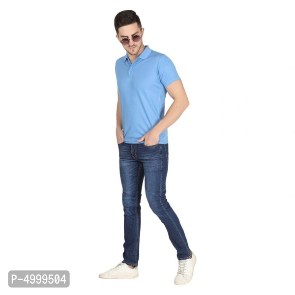 Stunning Turquoise Polyester Solid Polos For Men - Turquoise, L