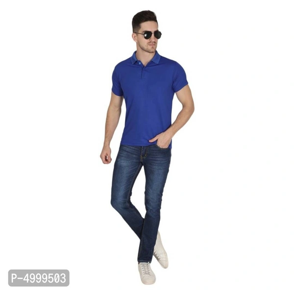 Stunning Blue Polyester Solid Polos For Men - Blue, L