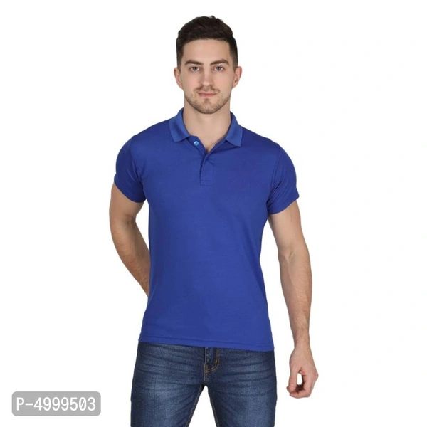 Stunning Blue Polyester Solid Polos For Men - Blue, L