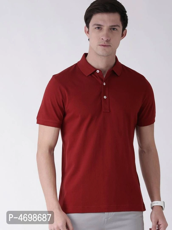 Men's Maroon Cotton Blend Solid Polos - Maroon, L