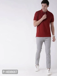 Men's Maroon Cotton Blend Solid Polos - Maroon, L