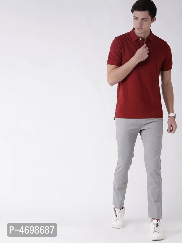 Men's Maroon Cotton Blend Solid Polos - Maroon, L