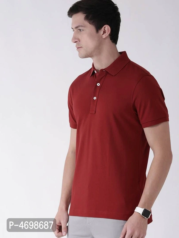 Men's Maroon Cotton Blend Solid Polos - Maroon, L
