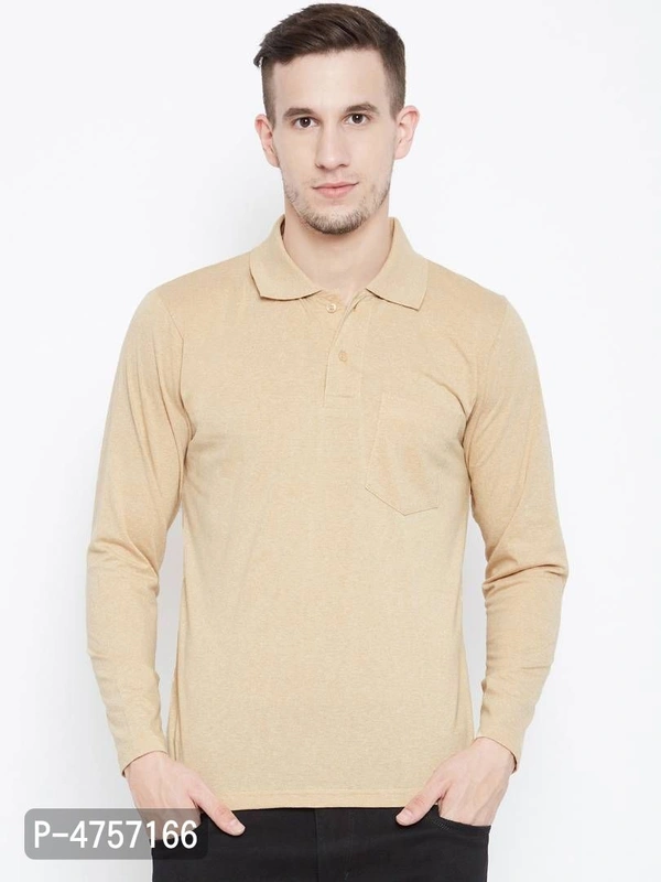 Men's Beige Solid Cotton Polos - Beige, M