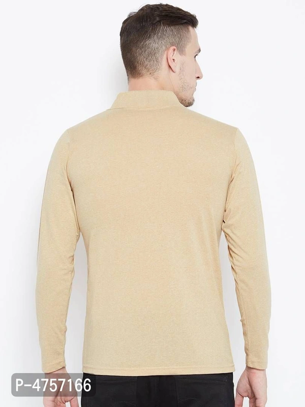 Men's Beige Solid Cotton Polos - Beige, L