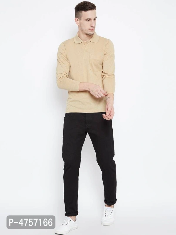 Men's Beige Solid Cotton Polos - XL, Beige