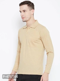 Men's Beige Solid Cotton Polos - XL, Beige