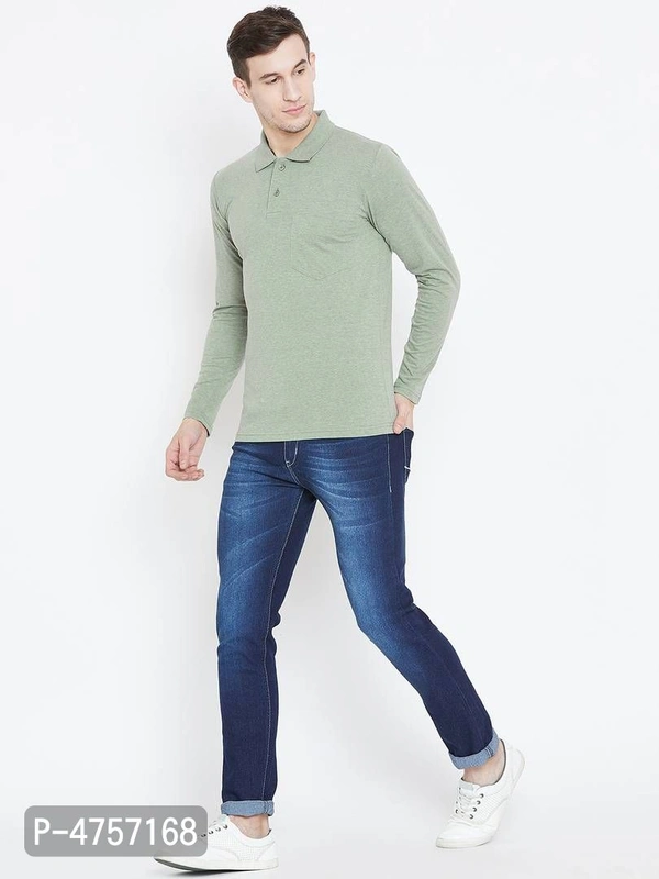 Men's Green Solid Cotton Polos - Green, L